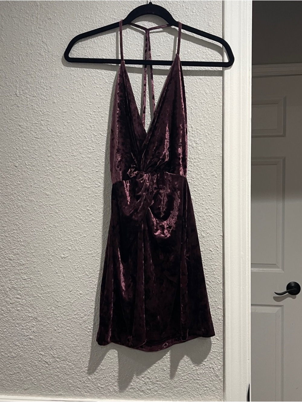 ZARA Burgundy Velvet Halter Mini Dress Open Back Party Size S